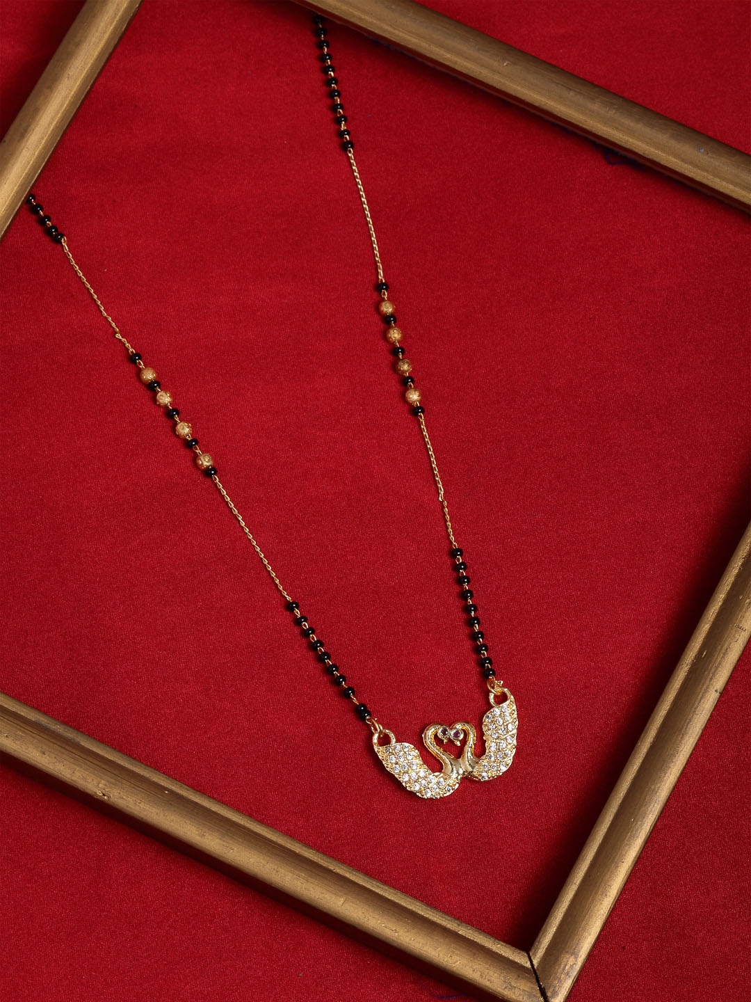 

PANASH Gold-Plated CZ Stone-Studded Peacock Shaped Mangalsutra