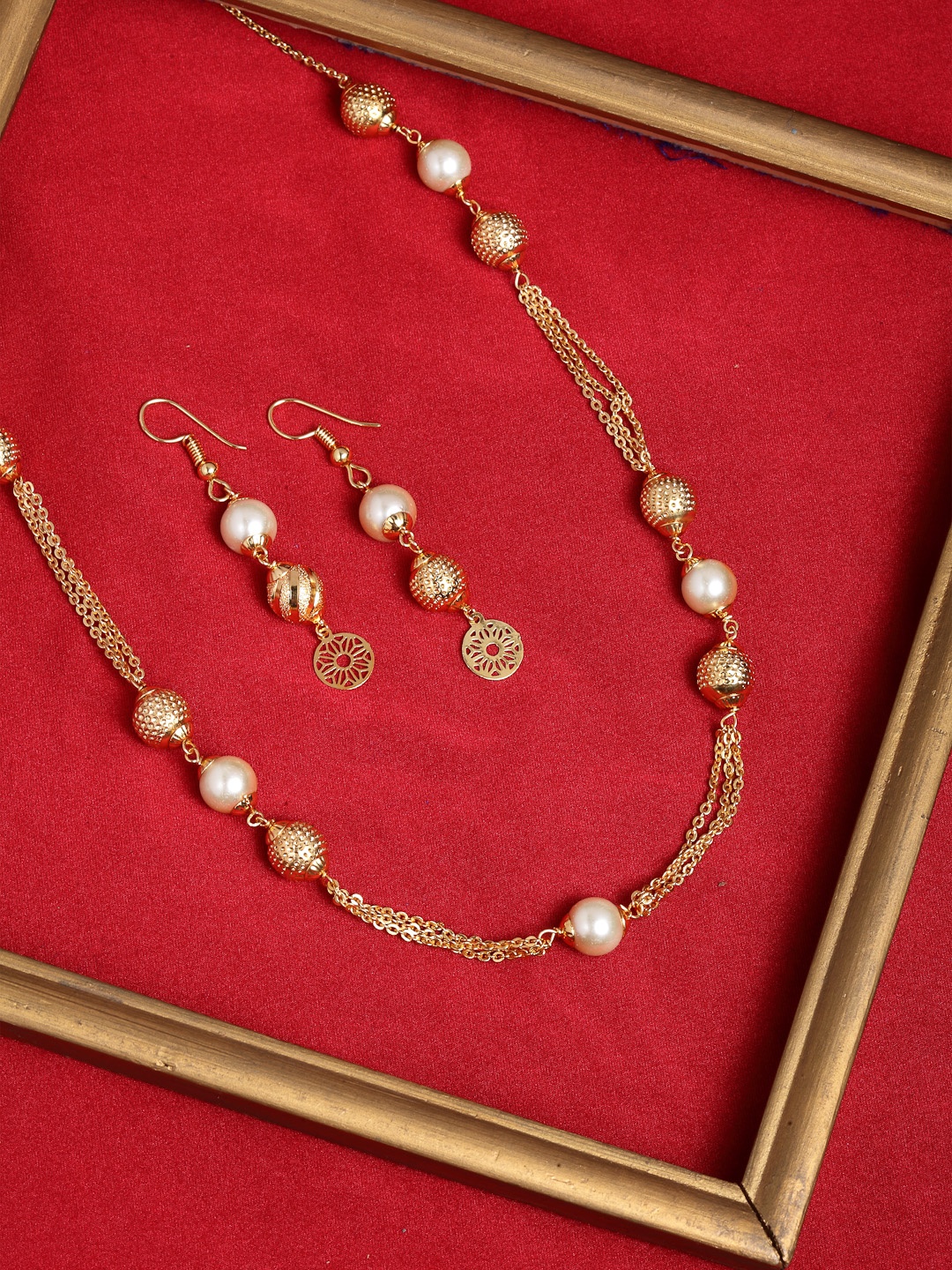 

PANASH Gold-Plated & White Pearl Beaded Jewellery Set