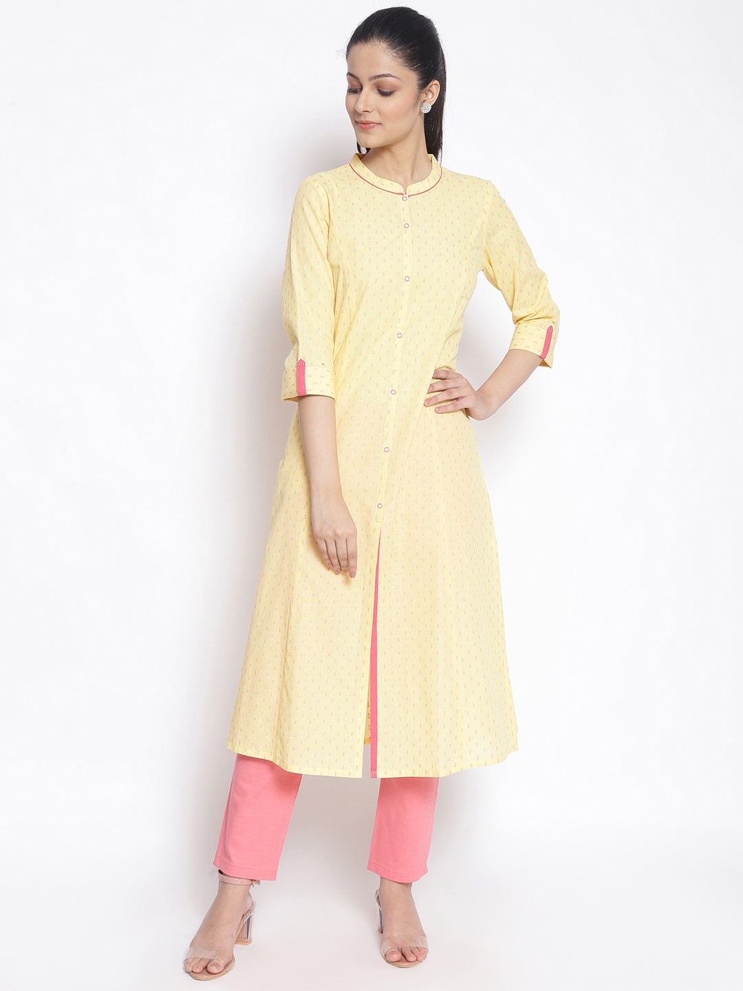 

AURELIA Women Yellow Ethnic Motifs Printed Cotton Anarkali Kurta