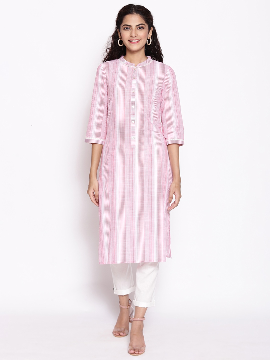 

AURELIA Women Pink & White Striped Kurta