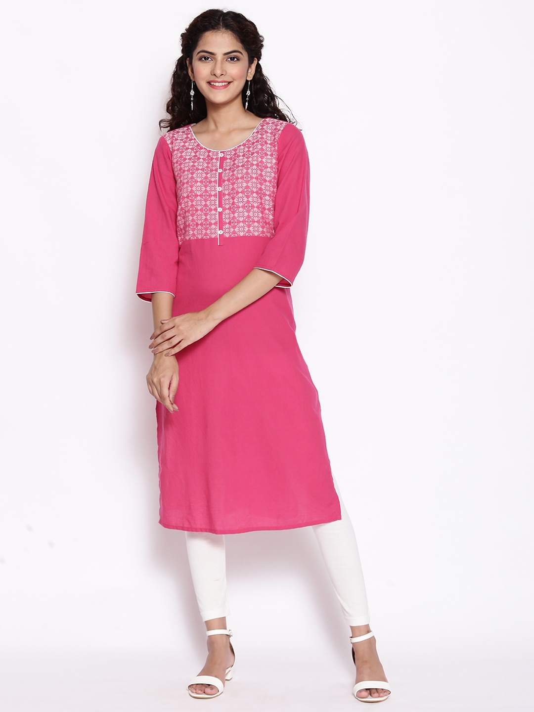 

AURELIA Women Pink Ethnic Motifs Yoke Design Kurta