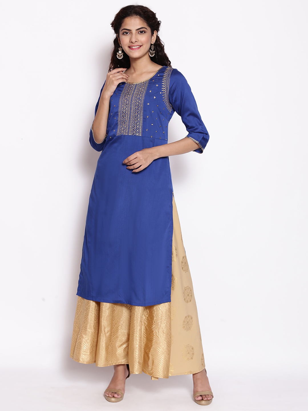 

AURELIA Women Blue & Gold-Toned Yoke Design Kurta