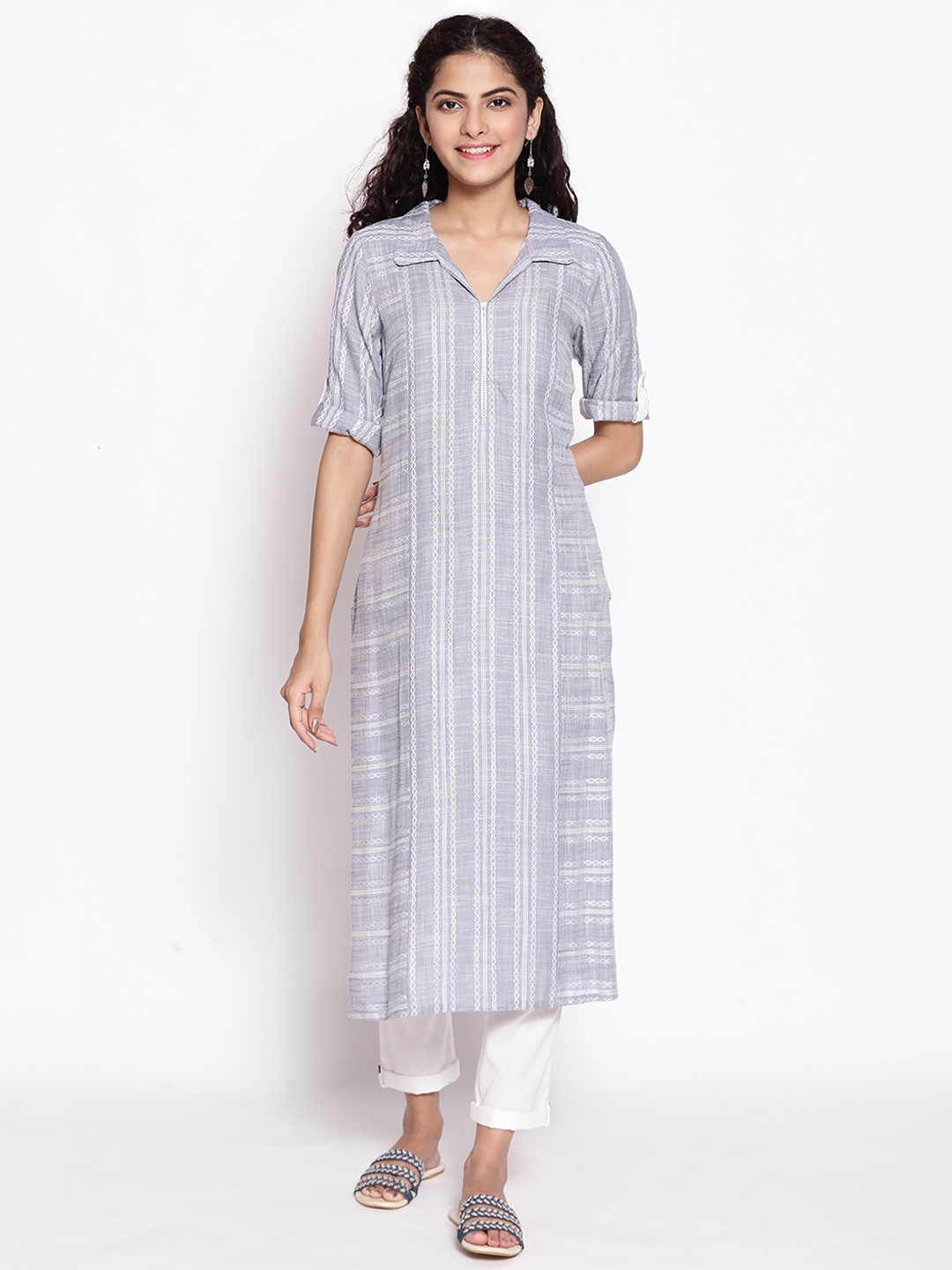 

AURELIA Women Blue & White Striped Kurta