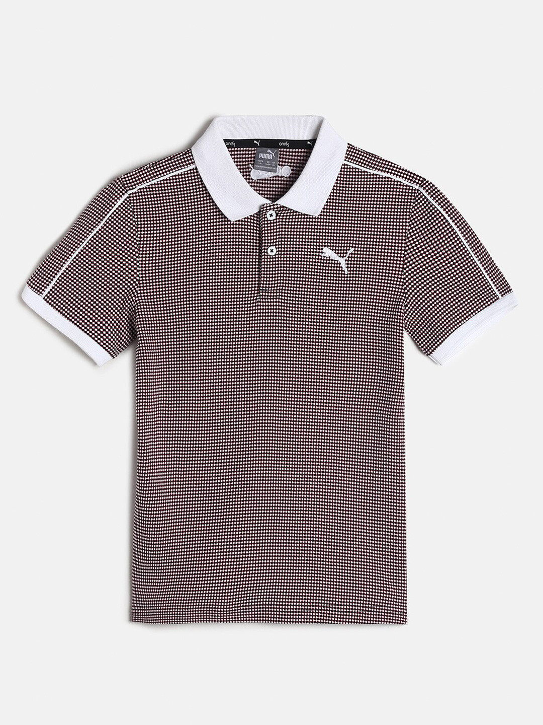 

Puma Boys Black & White Checked Polo Collar Slim Fit T-shirt