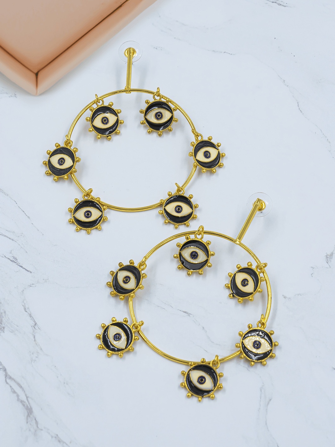 

Bellofox Black & Gold-Toned Circular Drop Earrings