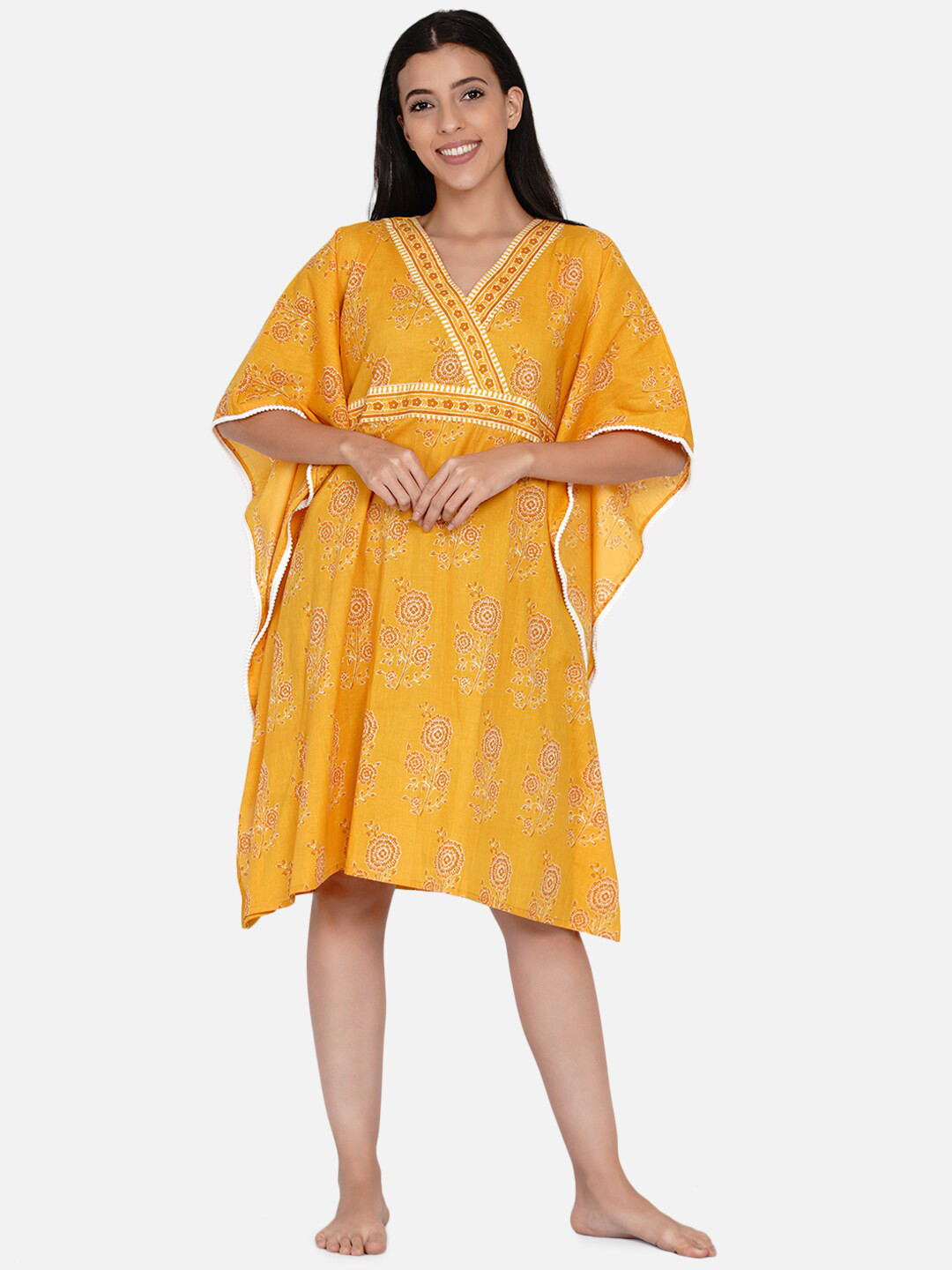 

The Kaftan Company Yellow Printed Nightdress
