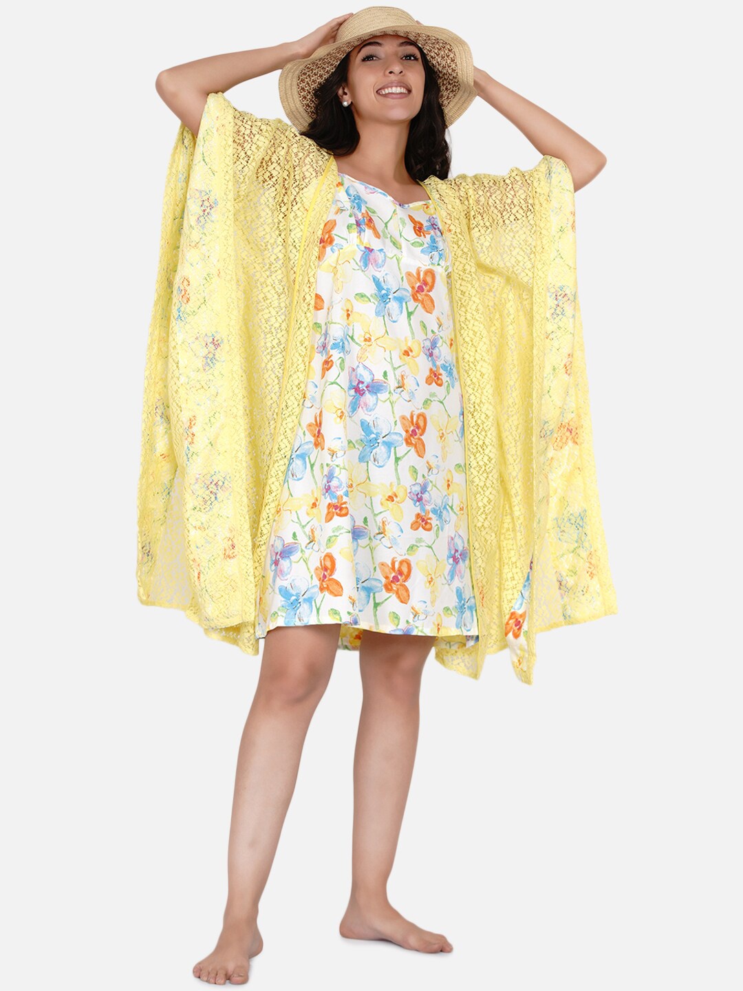 

The Kaftan Company Yellow Printed Nightdress
