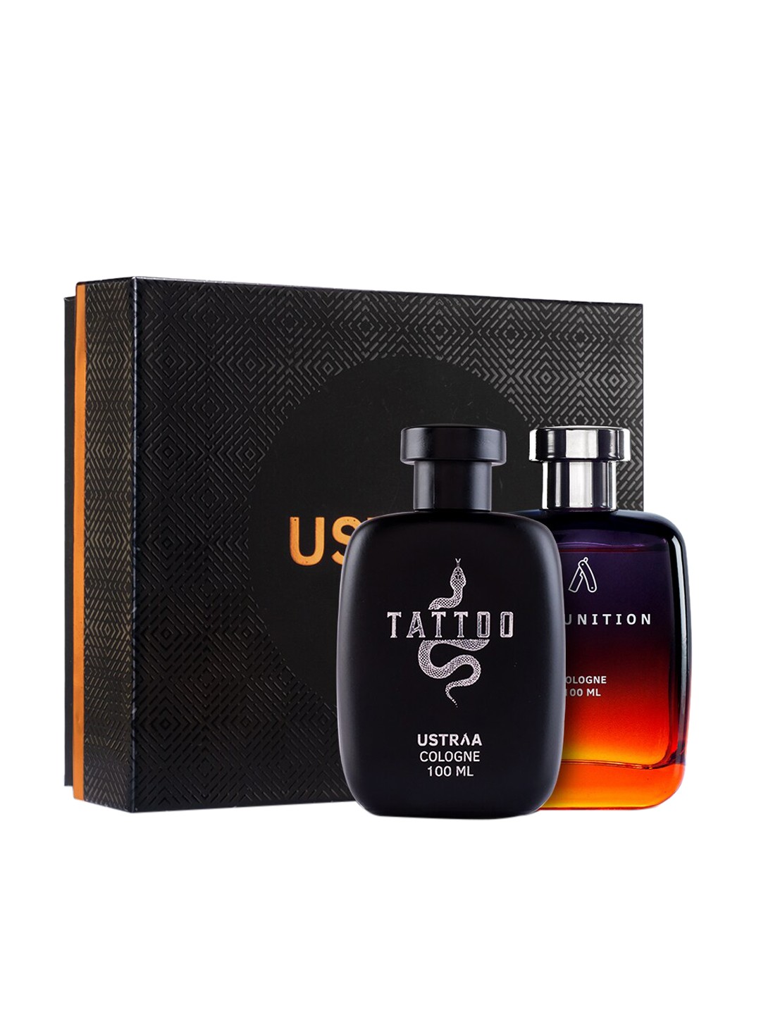 

Ustraa Men Fragrance Gift Box Tattoo Cologne 100ml & Ammunition Cologne 100ml, Black