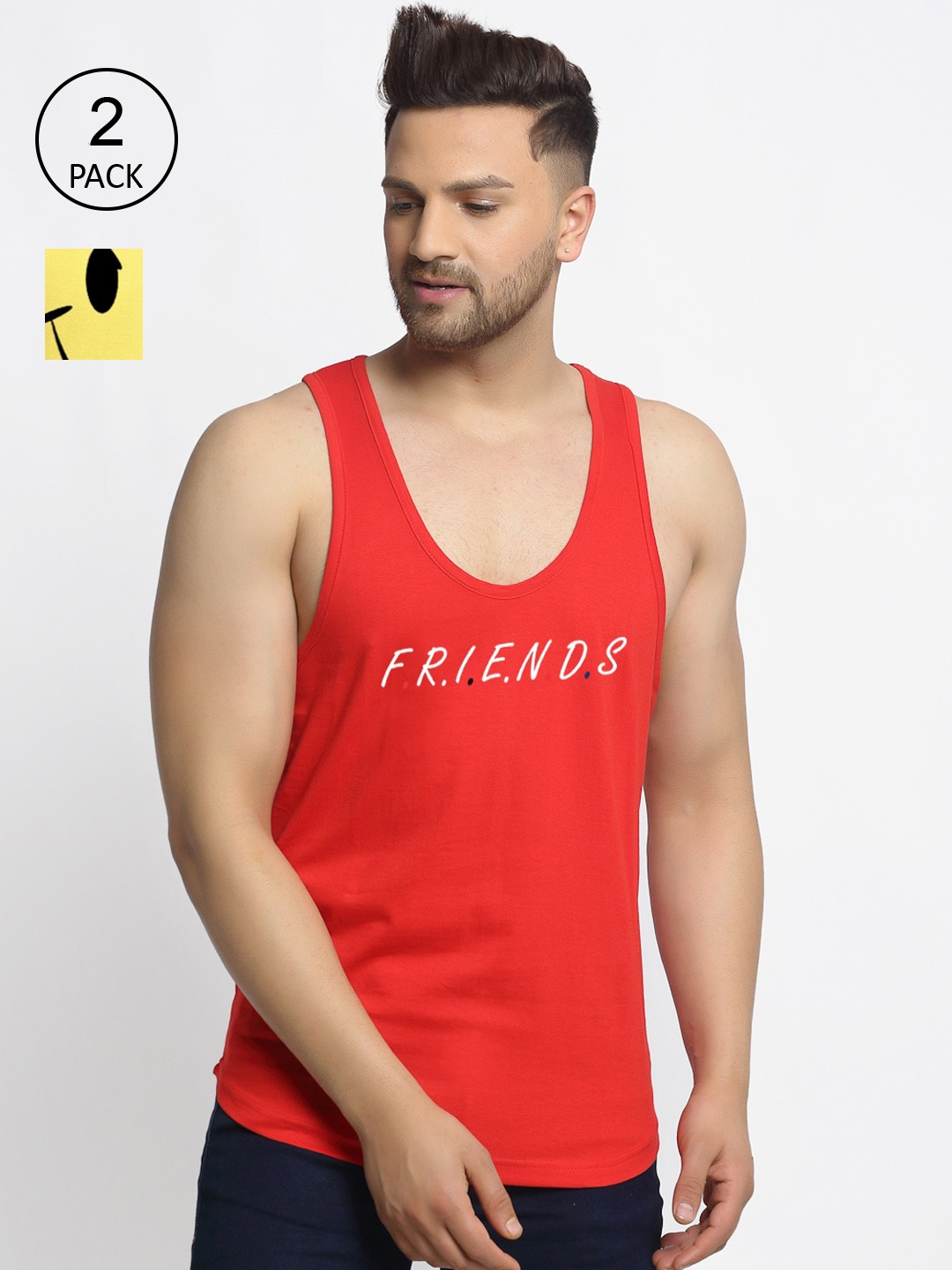 

Friskers Pack Of 2 Printed Sleeveless Tank T-Shirts, Yellow