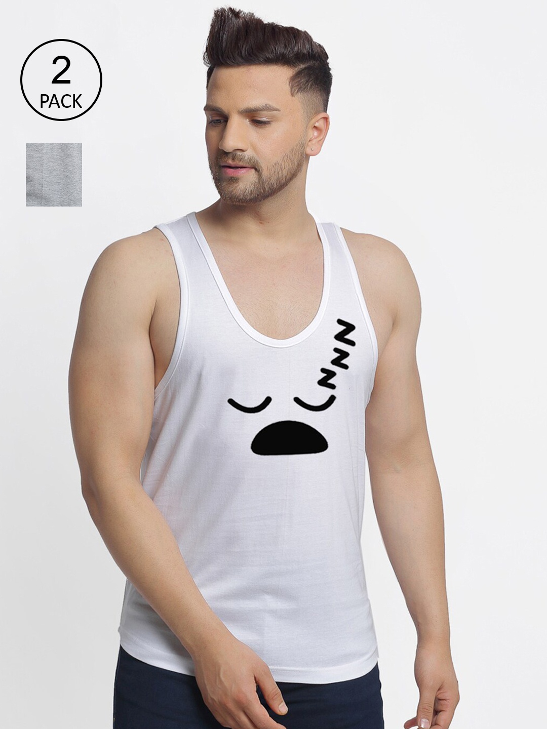 

Friskers Pack Of 2 Printed Sleeveless Tank T-Shirts, White
