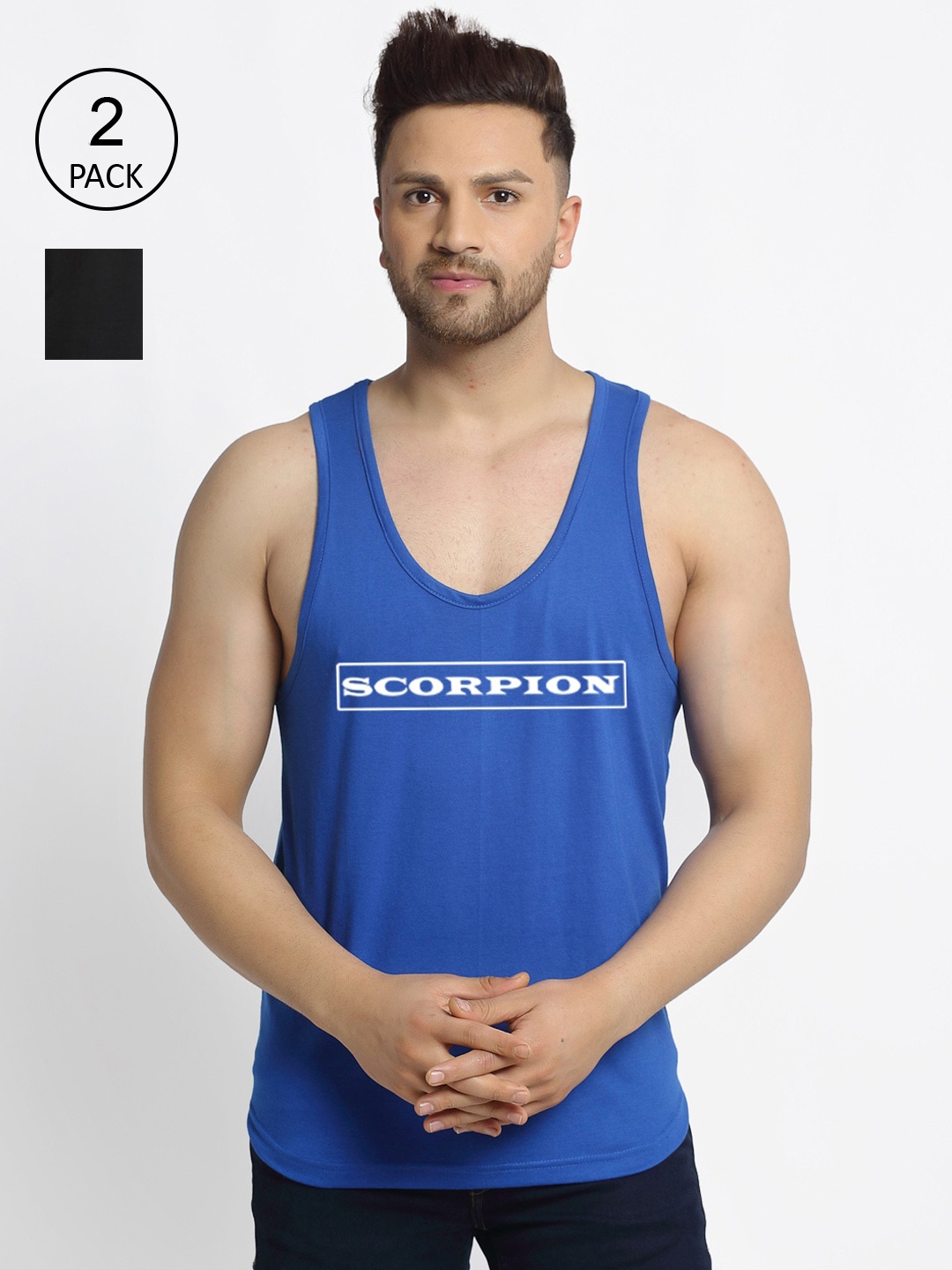 

Friskers Pack Of 2 Printed Sleeveless Gym Vest, Black