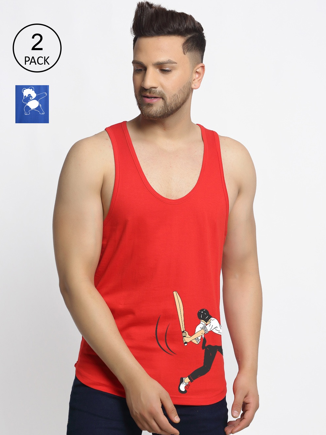 

Friskers Pack Of 2 Printed Sleeveless Gym Vest, Blue