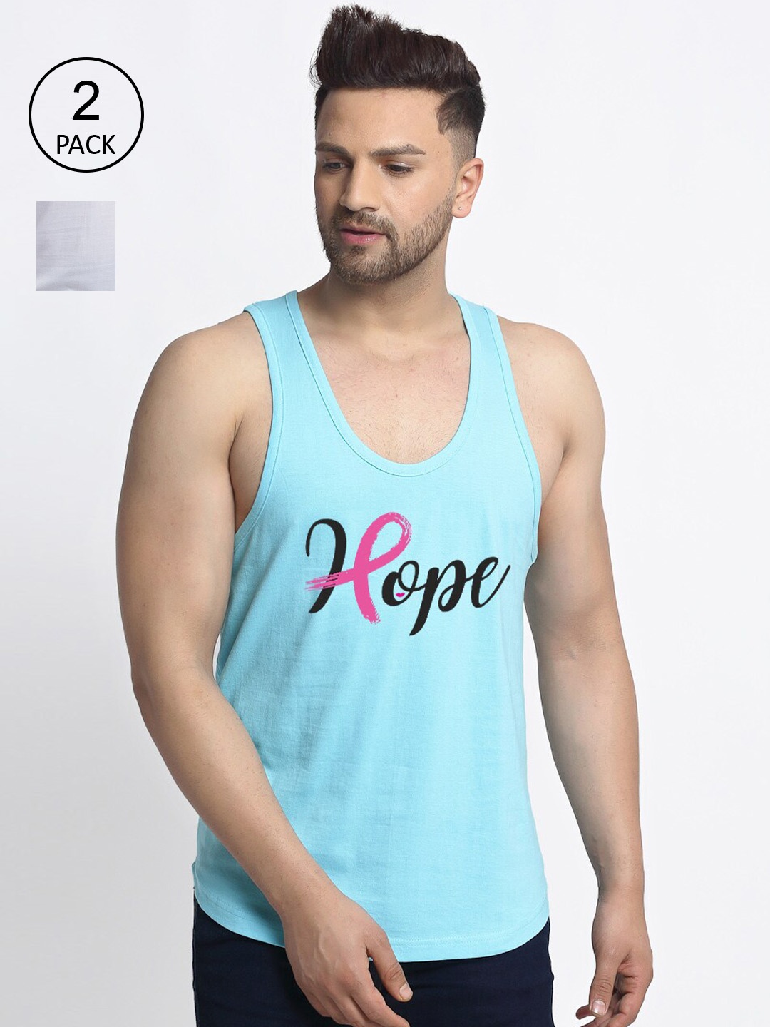 

Friskers Pack Of 2 Printed Sleeveless Gym Vest, White