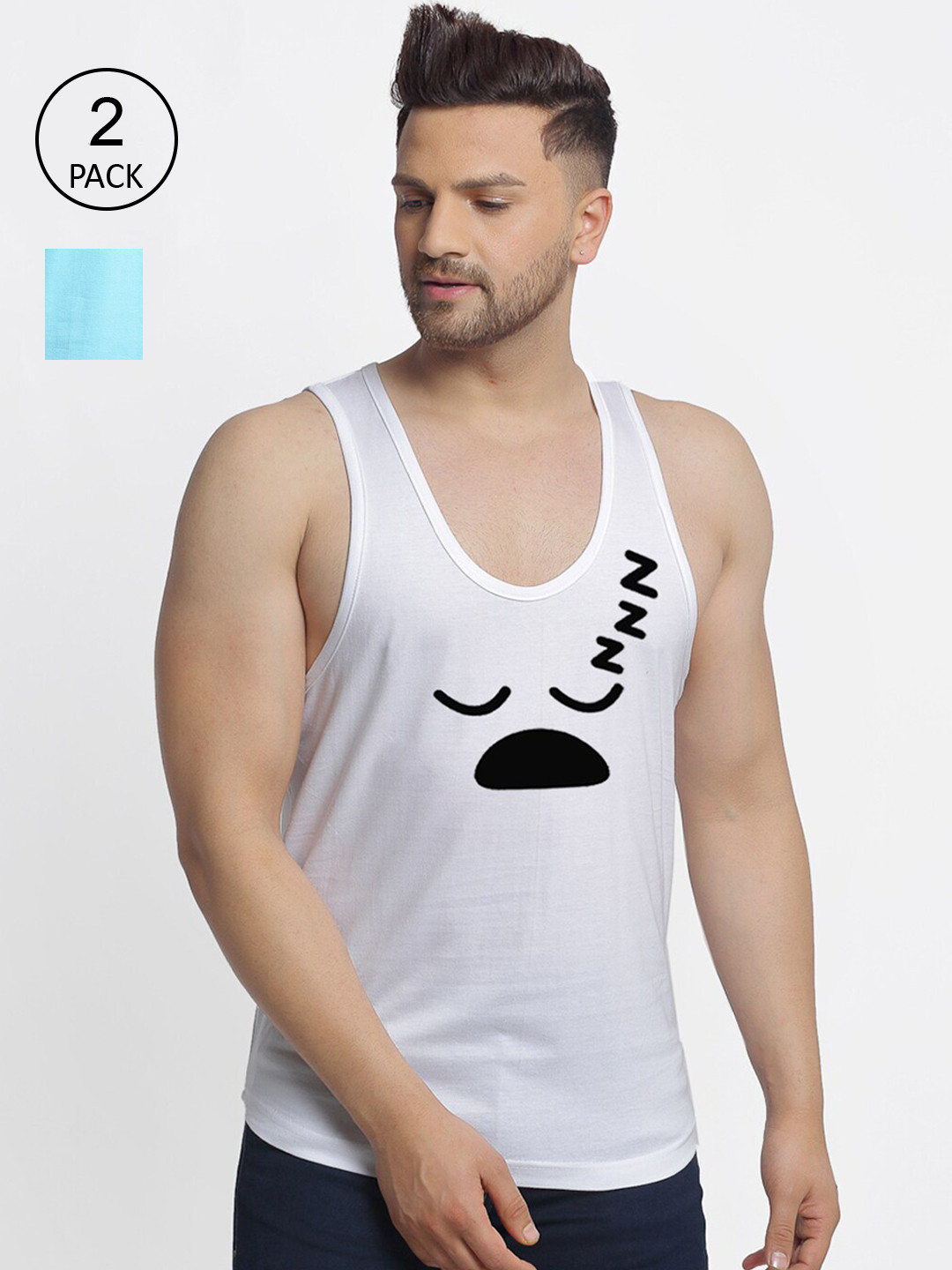 

Friskers Pack Of 2 Printed Sleeveless Gym Vest, White