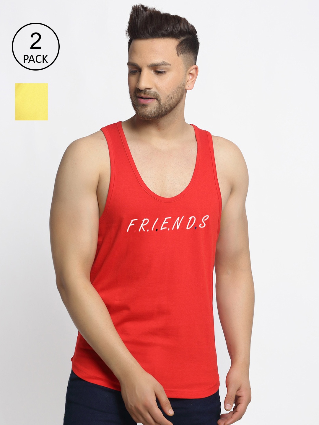

Friskers Pack Of 2 Printed Sleeveless Tank T-Shirts, Yellow