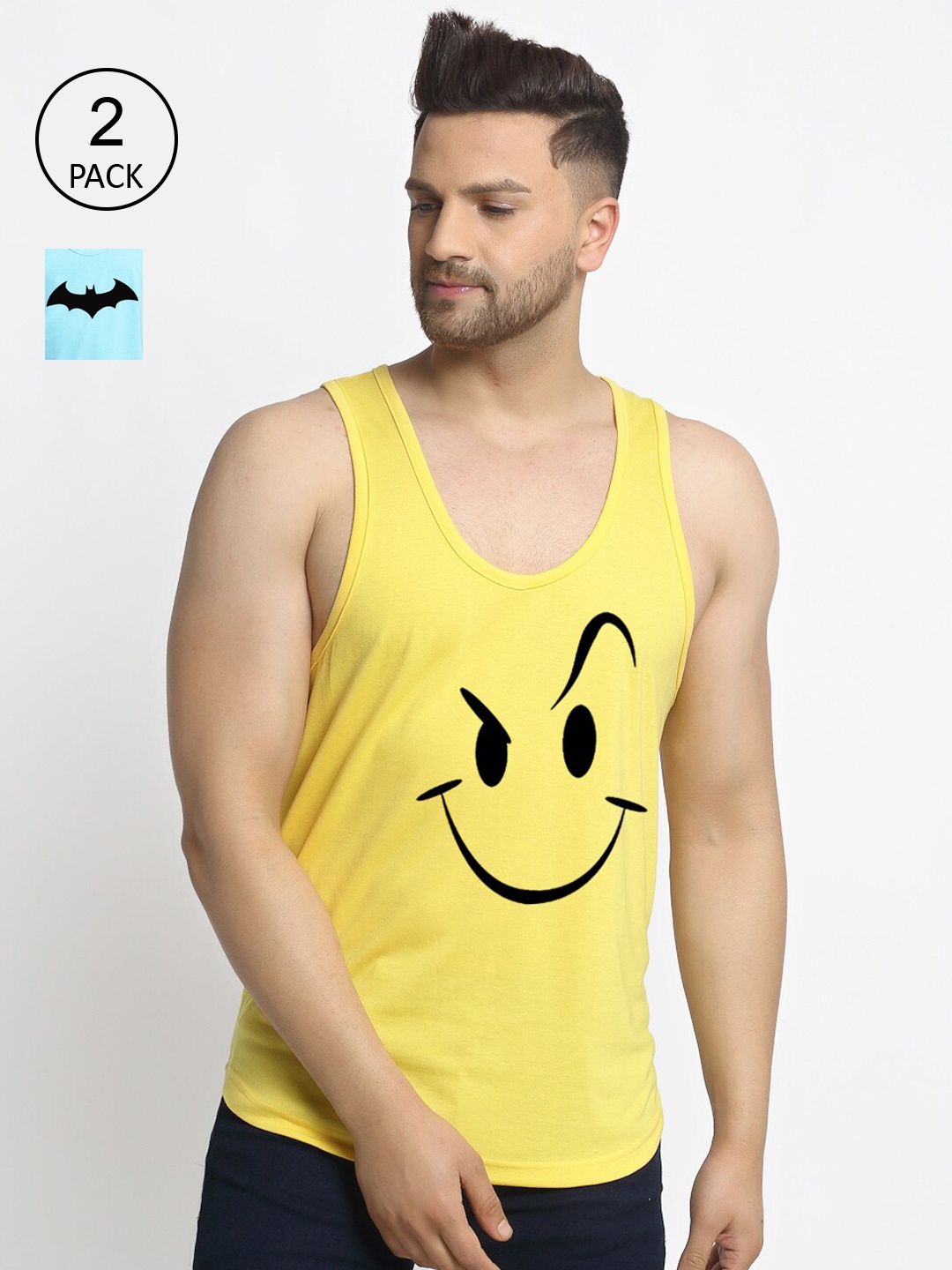 

Friskers Men Pack of 2 Printed Pure Cotton T-shirts, Yellow