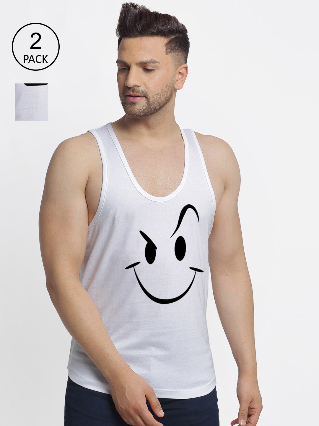 

Friskers Men Pack of 2 Printed Pure Cotton T-shirts, White