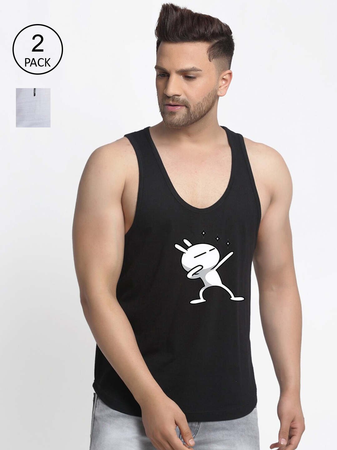 Friskers Men Pack of 2 Printed Pure Cotton T-shirts, Black