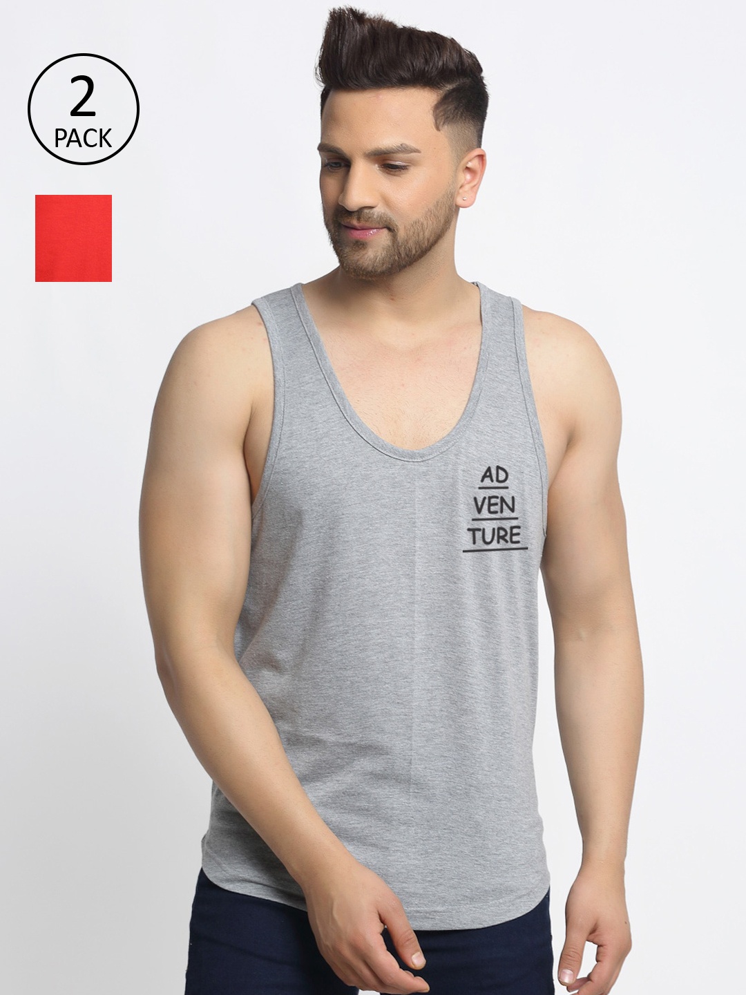 Friskers Men Red & Grey 3 T-shirt