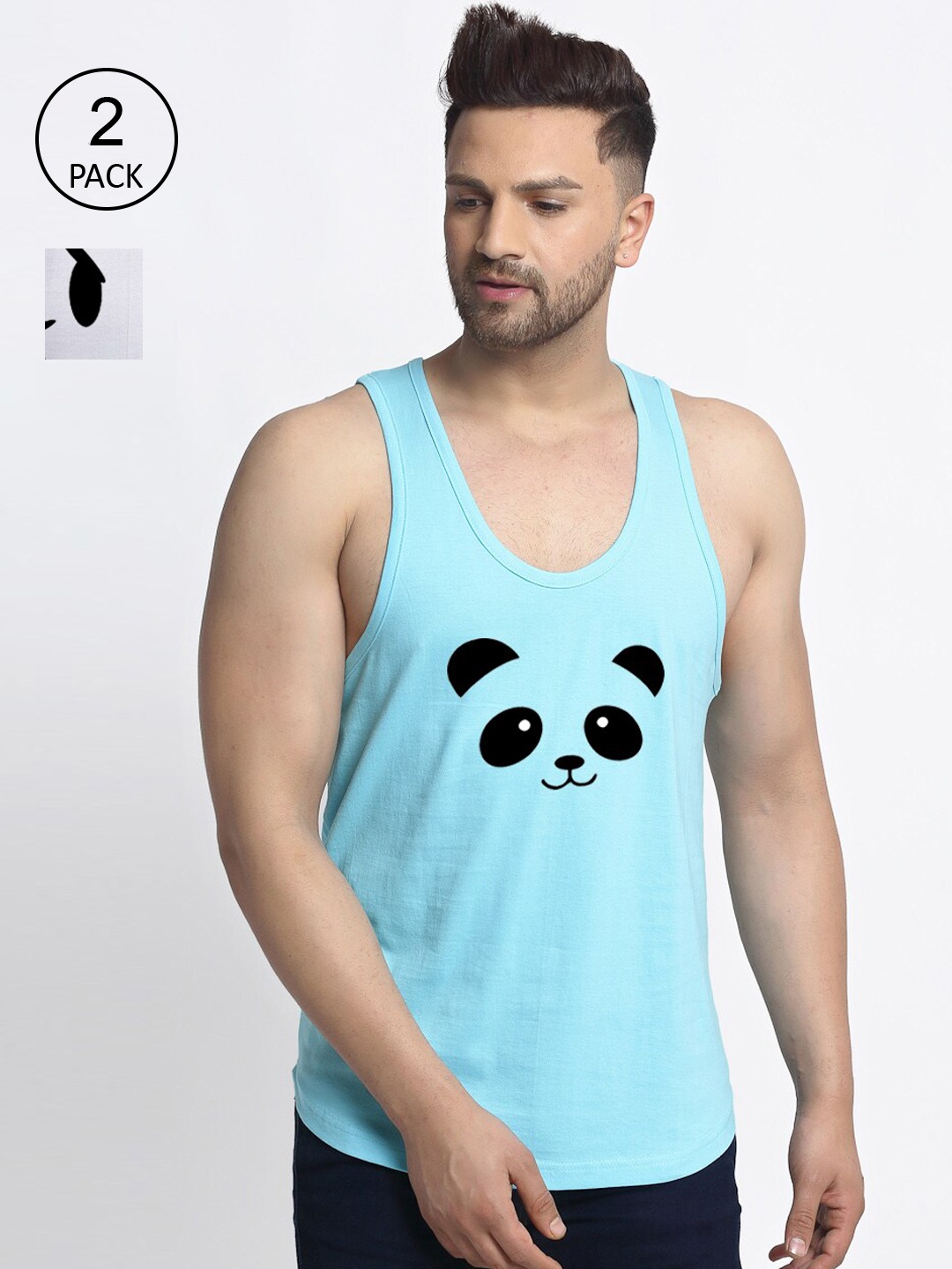 

Friskers Men White & Turquoise Blue 2 Printed T-shirt