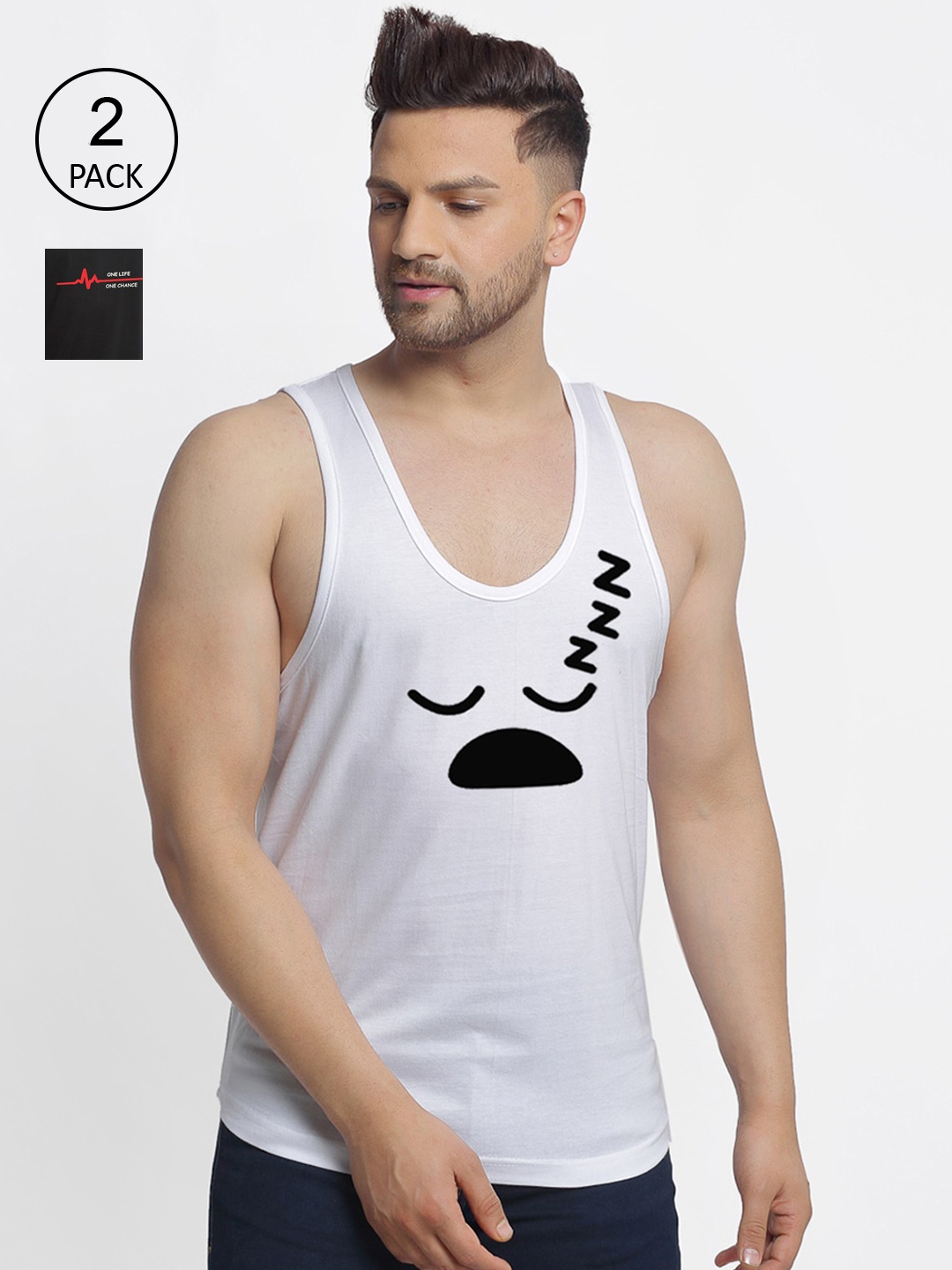 

Friskers Men White & Black 2 Printed T-shirt
