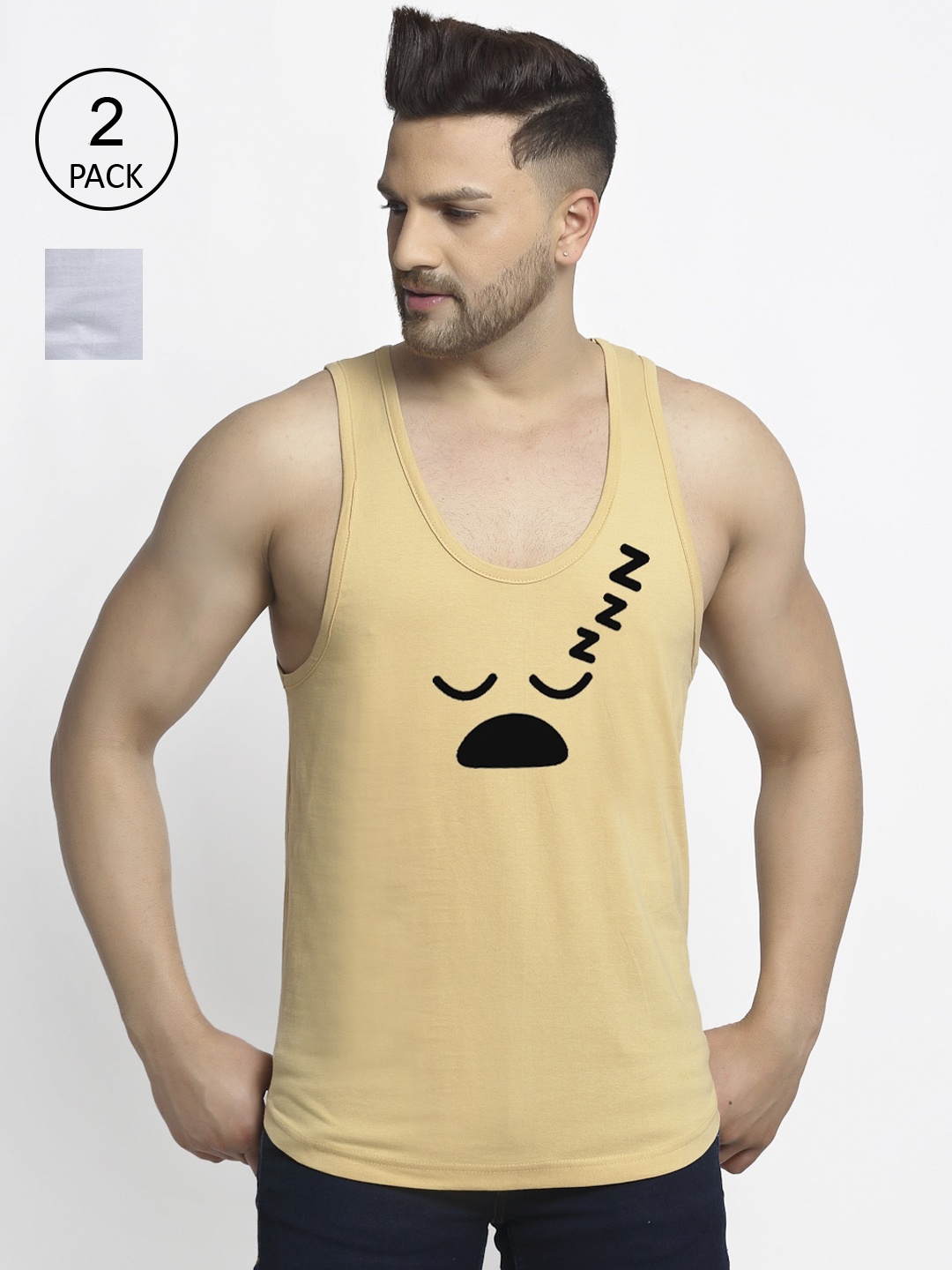 

Friskers Men Beige & White 2 Printed T-shirt