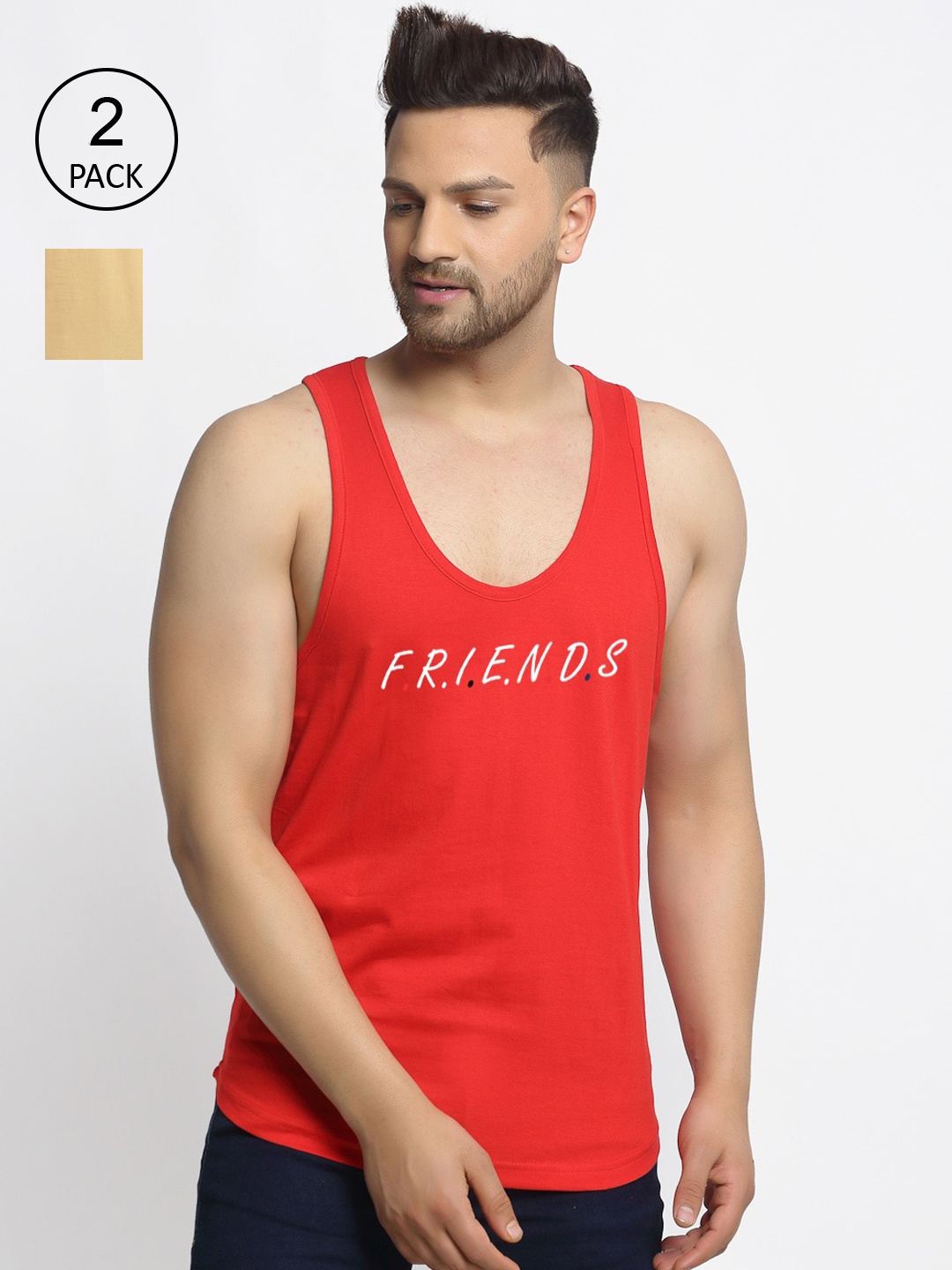 

Friskers Men Beige & Red Typography 2 Printed T-shirt