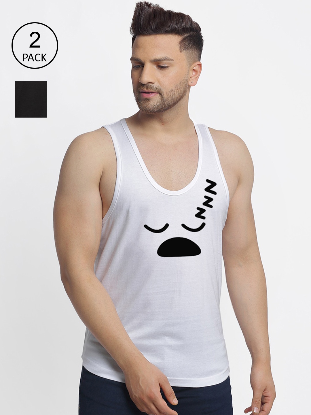 Friskers Men White & Black 2 Printed T-shirt