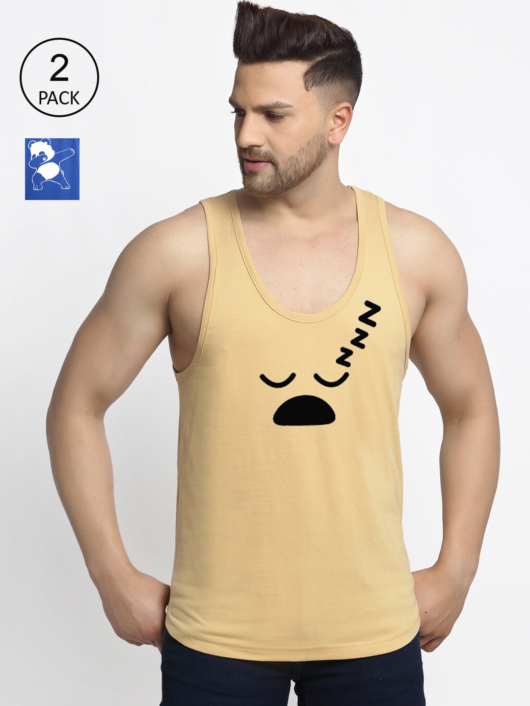 

Friskers Men Beige & Blue 2 Printed T-shirt