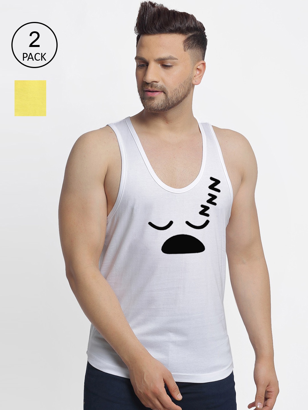 

Friskers Men White & Yellow 2 Printed T-shirt