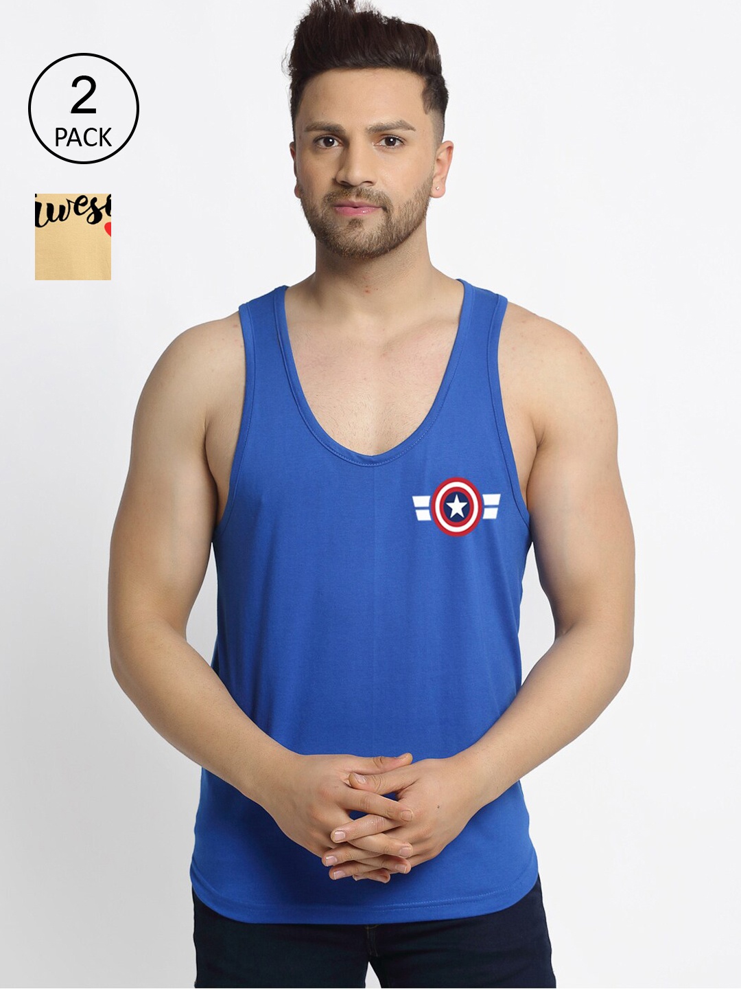 

Friskers Men Blue & Beige Typography 2 Captain America Printed T-shirt