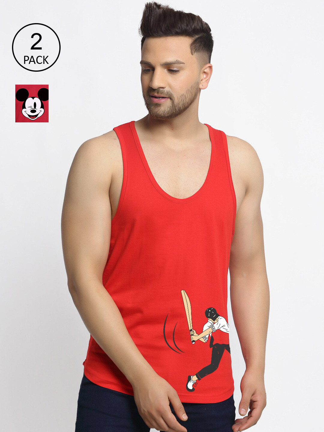 

Friskers Men Maroon & Red 2 Mickey Mouse Printed T-shirt