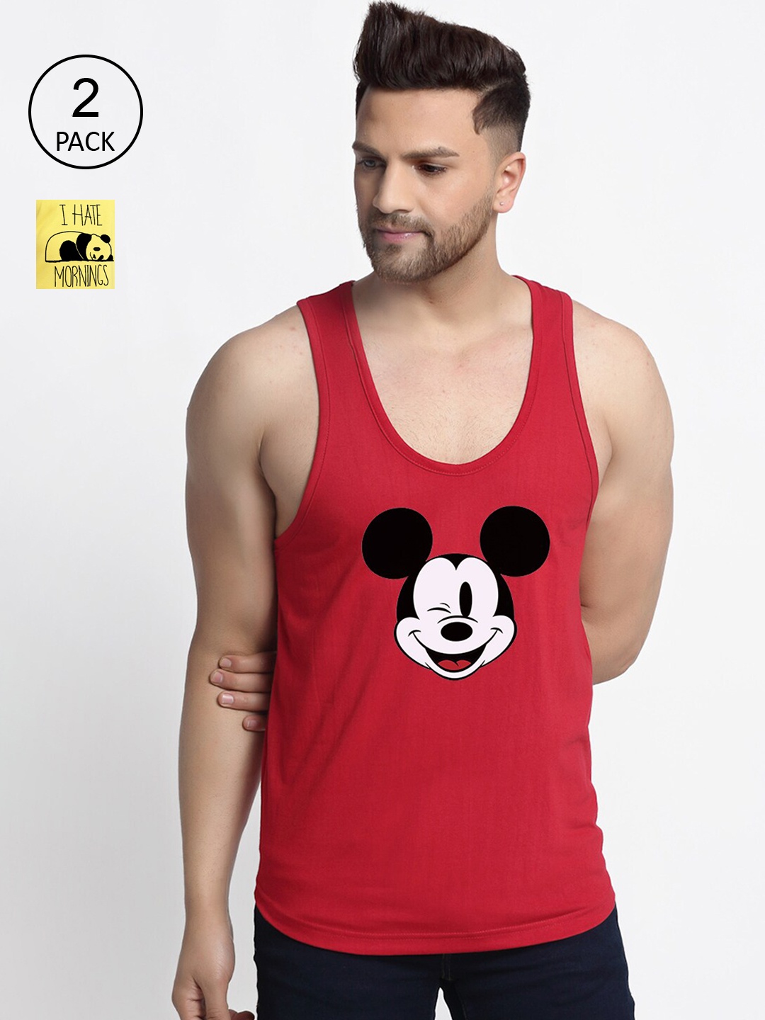 

Friskers Men Maroon & Yellow 2 Mickey Mouse Printed T-shirt