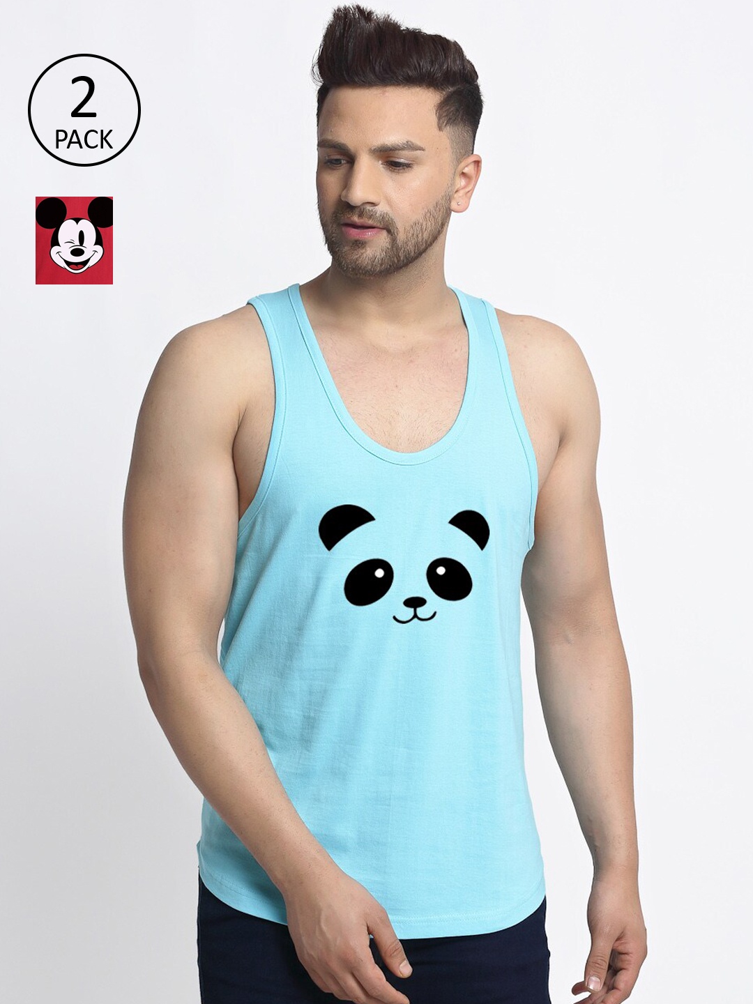 

Friskers Men Maroon & Turquoise Blue 2 Mickey Mouse Printed T-shirt