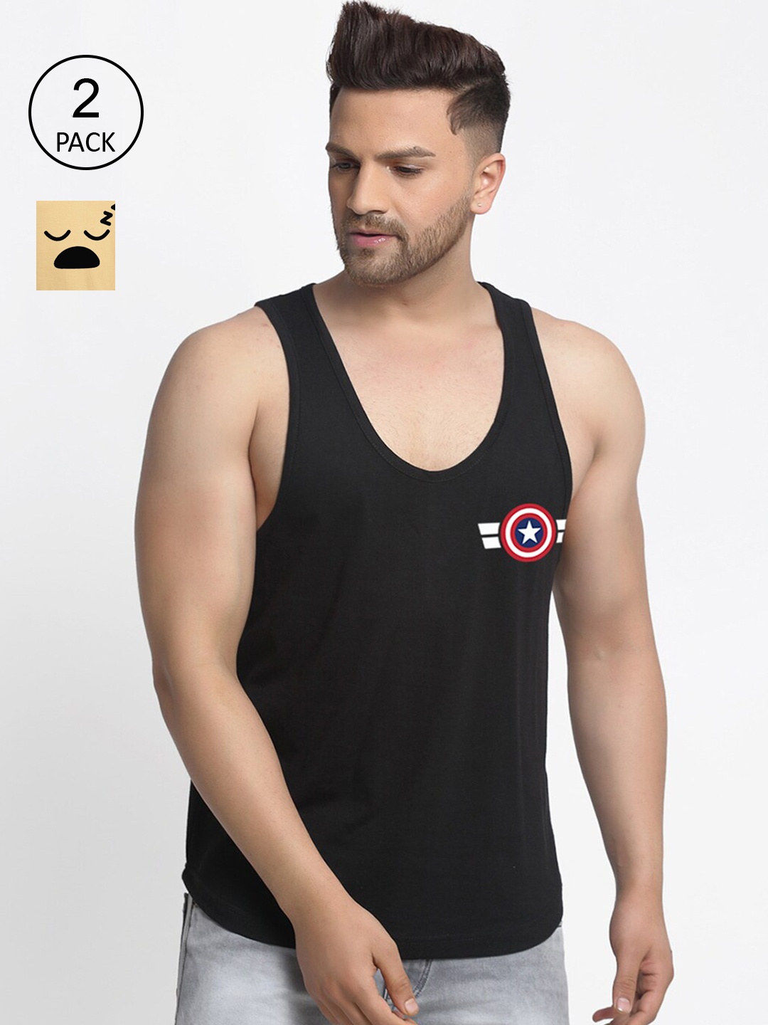 

Friskers Men Beige & Black 2 Captain America Printed T-shirt