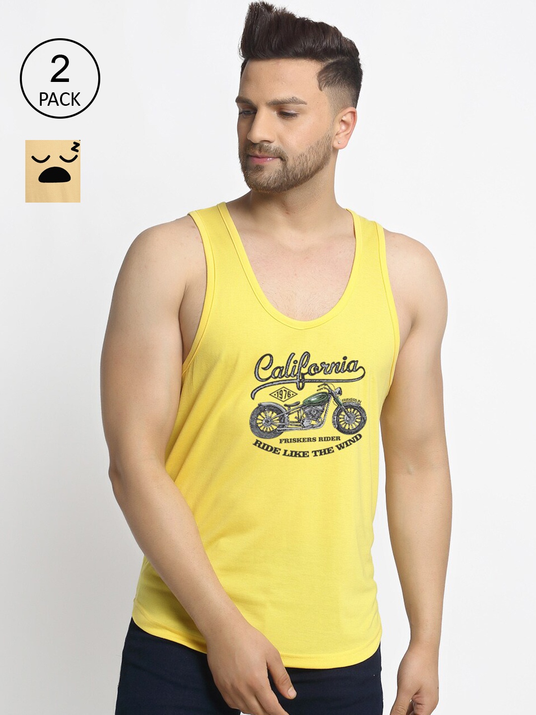 

Friskers Men Beige & Yellow 2 Printed T-shirt