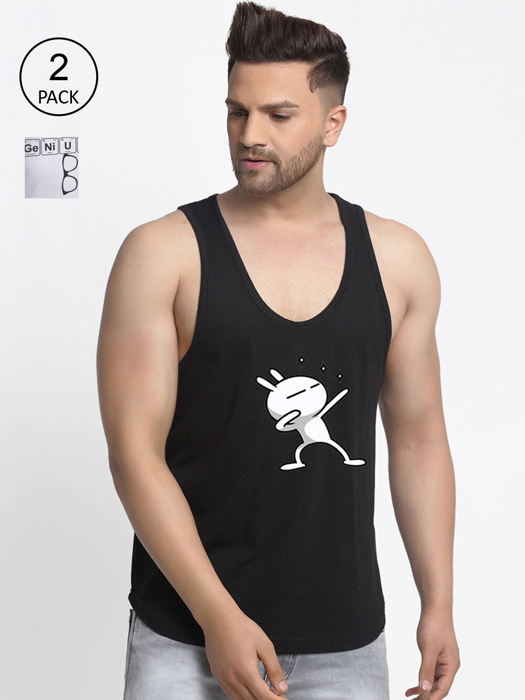 

Friskers Men Black & White 2 Printed T-shirt