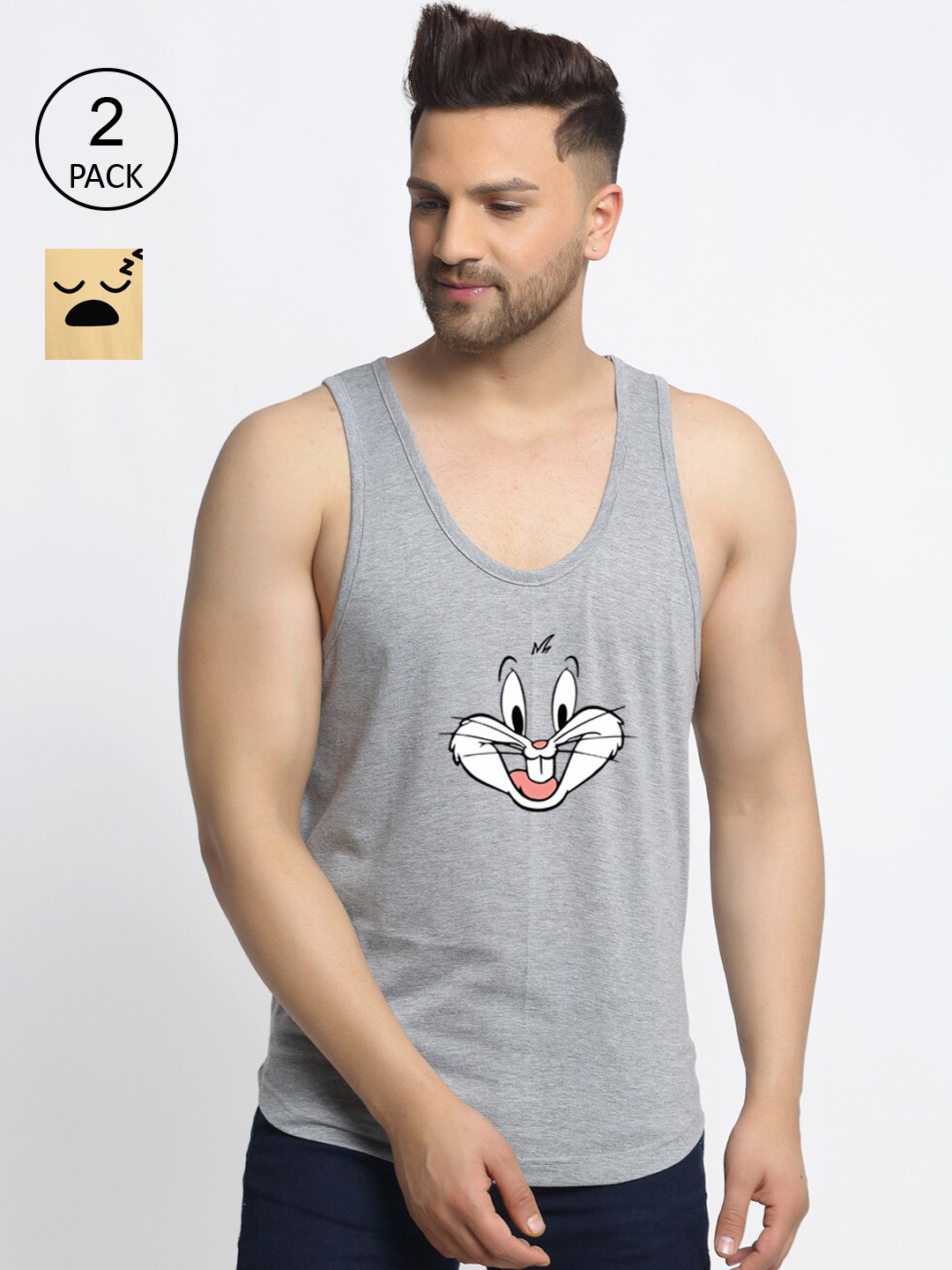 Friskers Men Beige & Grey 2 Printed T-shirt