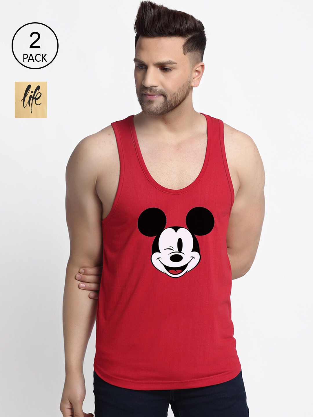 

Friskers Men Maroon & Beige 2 Mickey Mouse Printed T-shirt