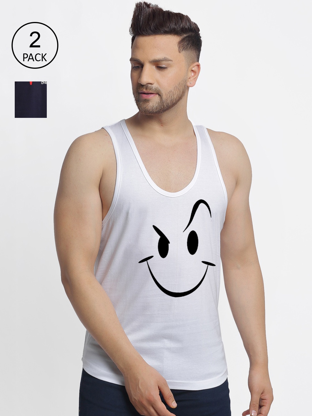 

Friskers Men White & Navy Blue 2 Printed T-shirt