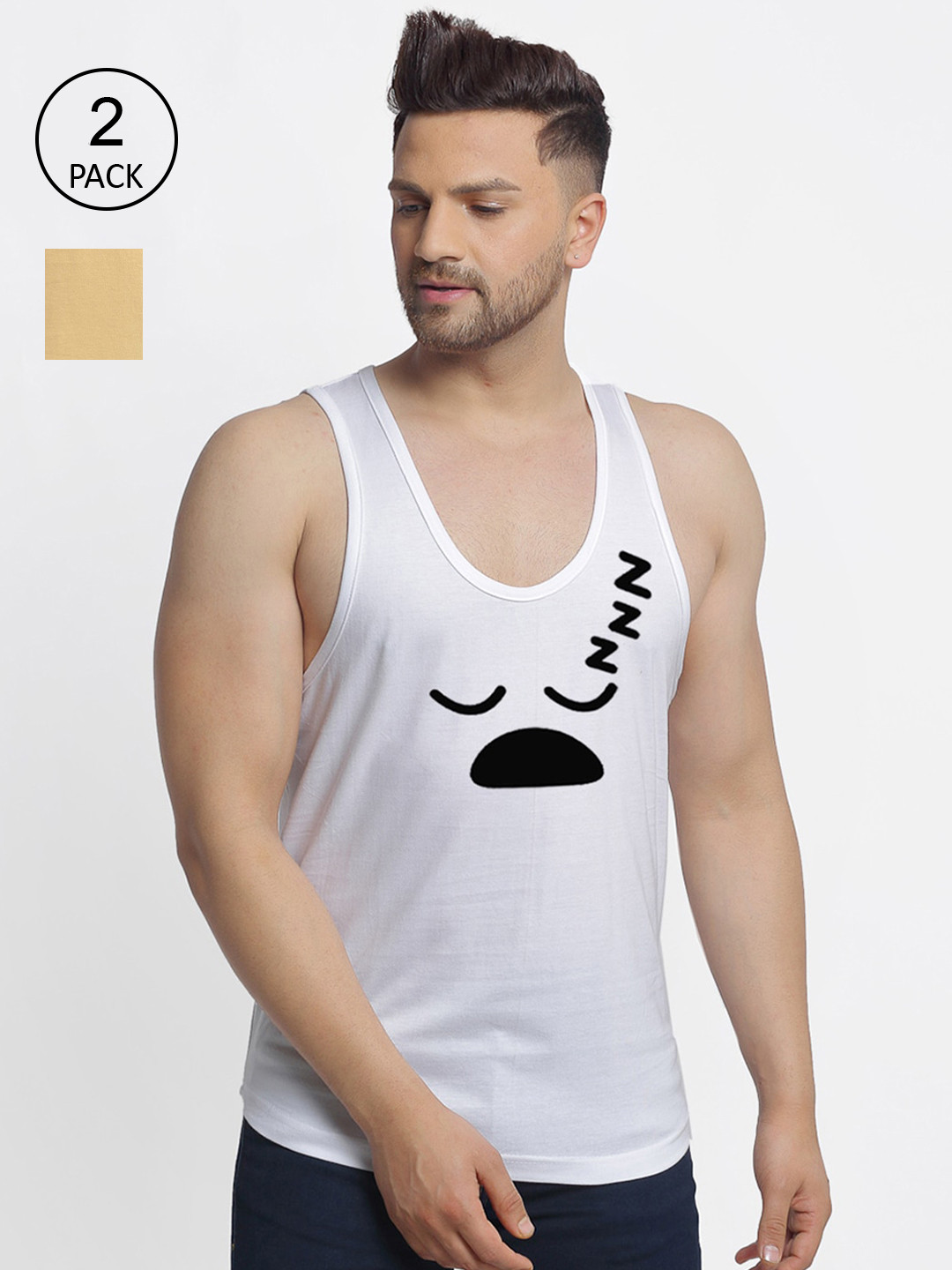 

Friskers Men White & Beige 2 Printed T-shirt
