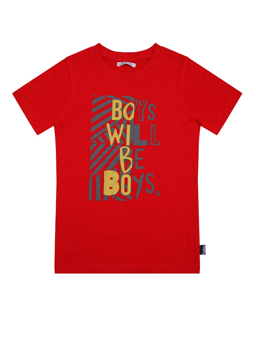 

milou Boys Red Mustard Yellow Typography Printed Pure Cotton T-shirt
