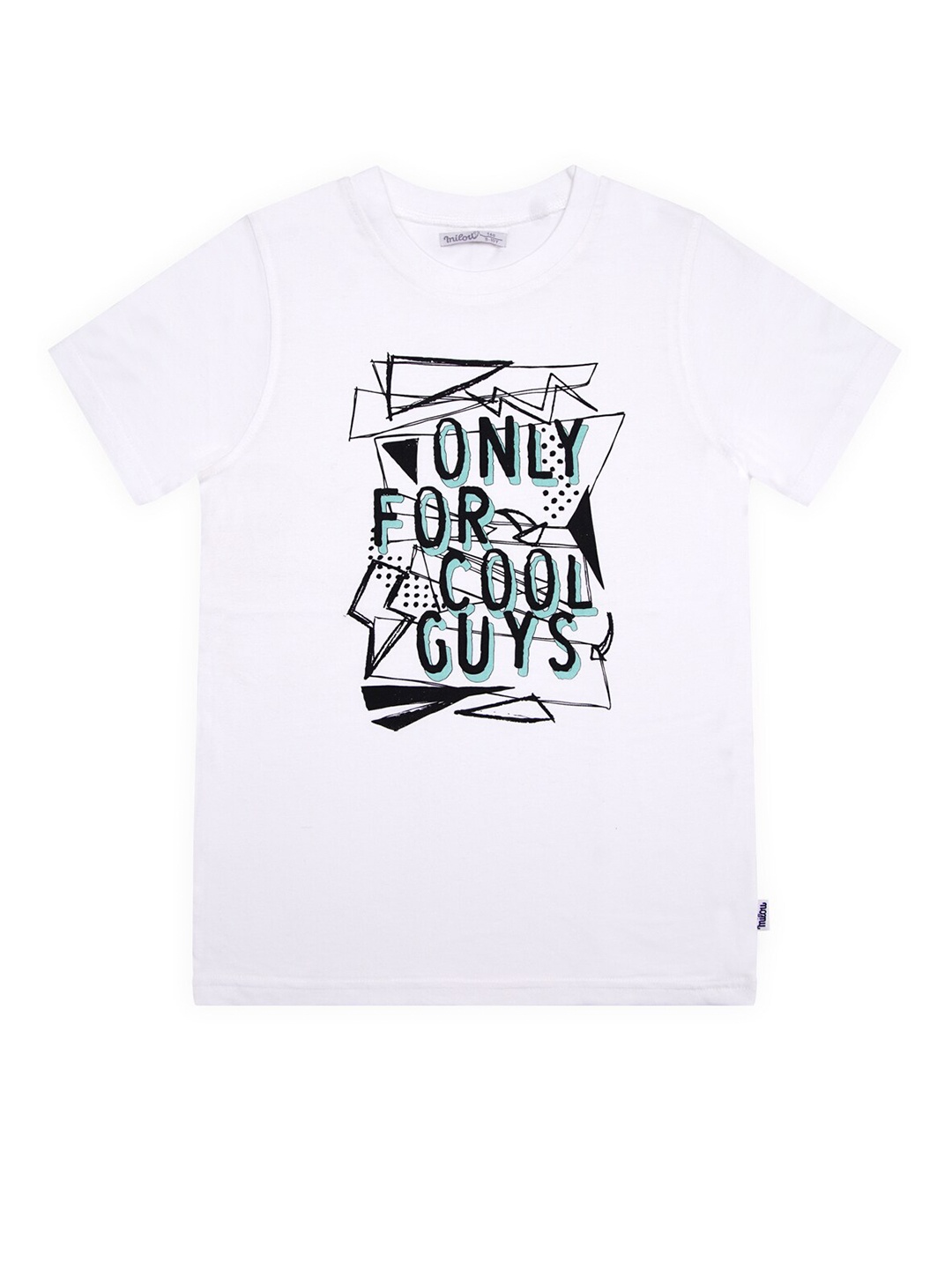 

milou Boys White Black Typography Printed Cotton Pure Cotton T-shirt