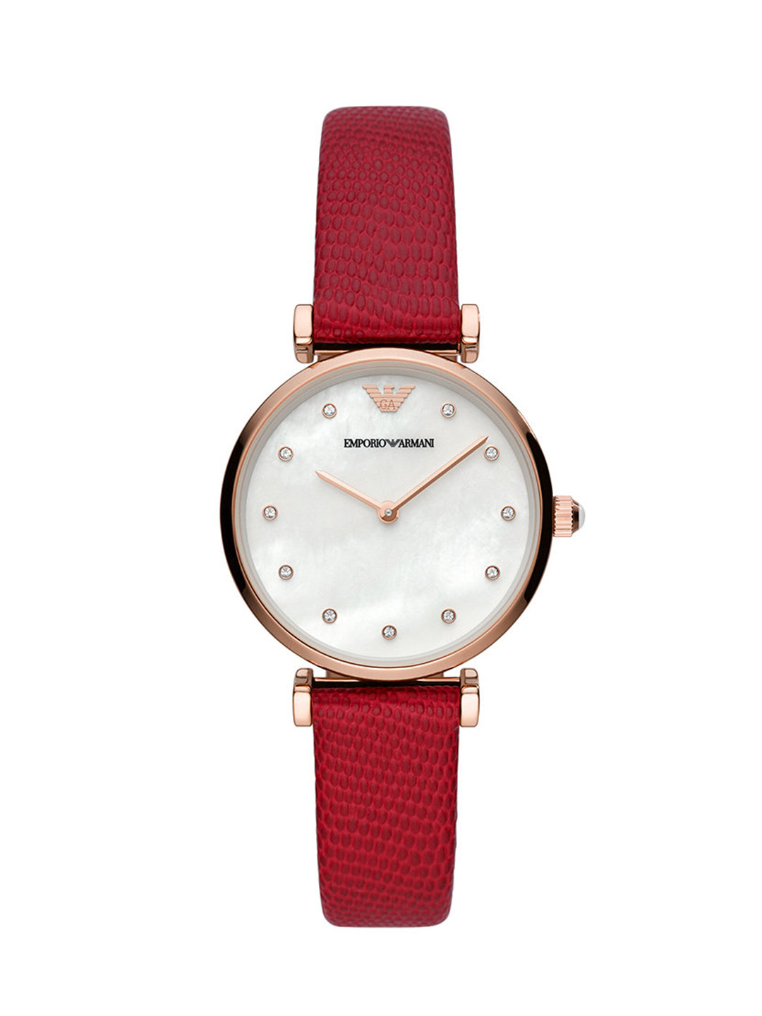 

Emporio Armani Women White Dial & Red Leather Textured Straps Analogue Watch AR11388