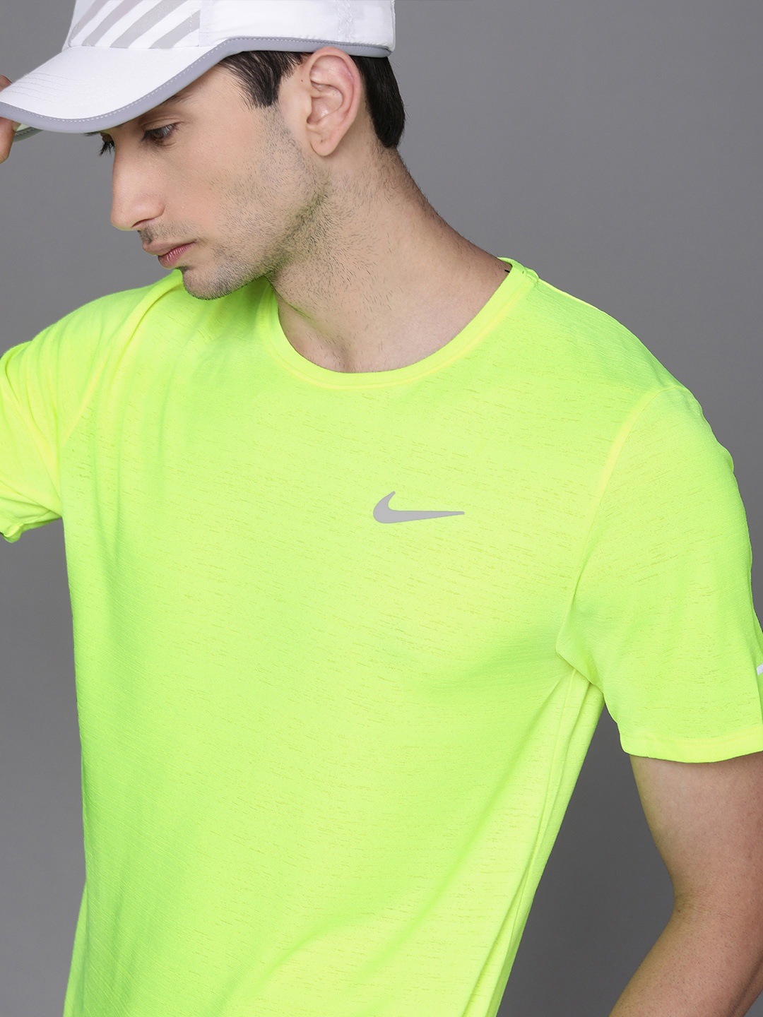 

Nike Men Fluorescent Green Dri-FIT Running T-shirt