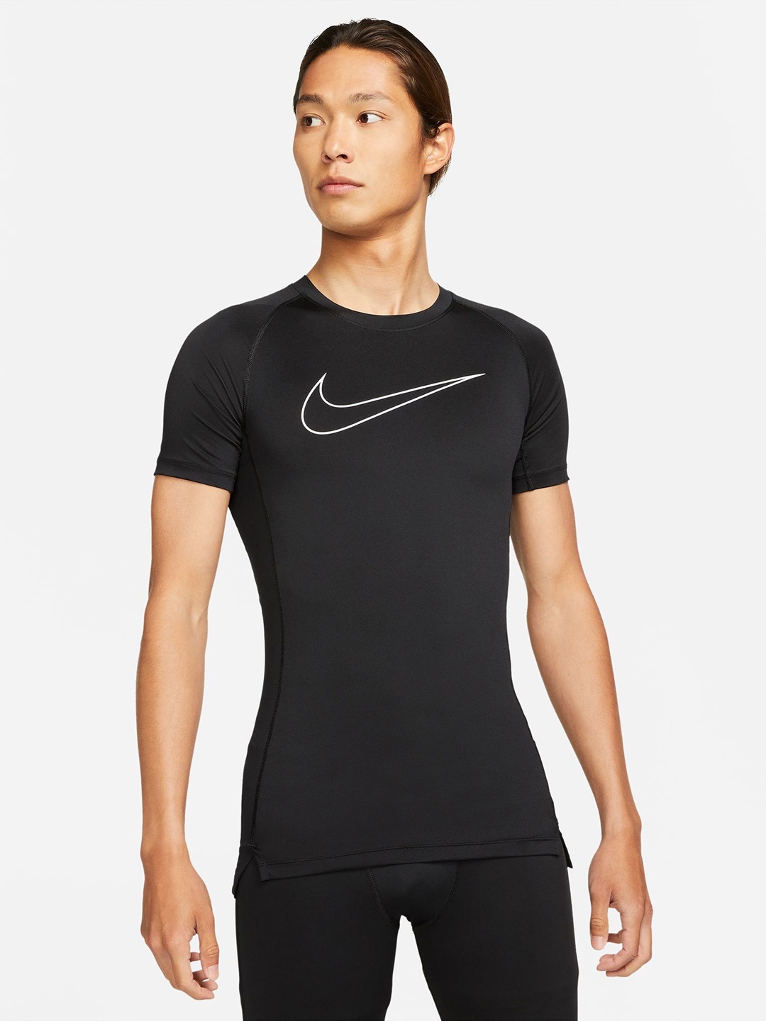 

Nike Men Brand Logo Printed AS NP DF Tight Running T-shirt, Black