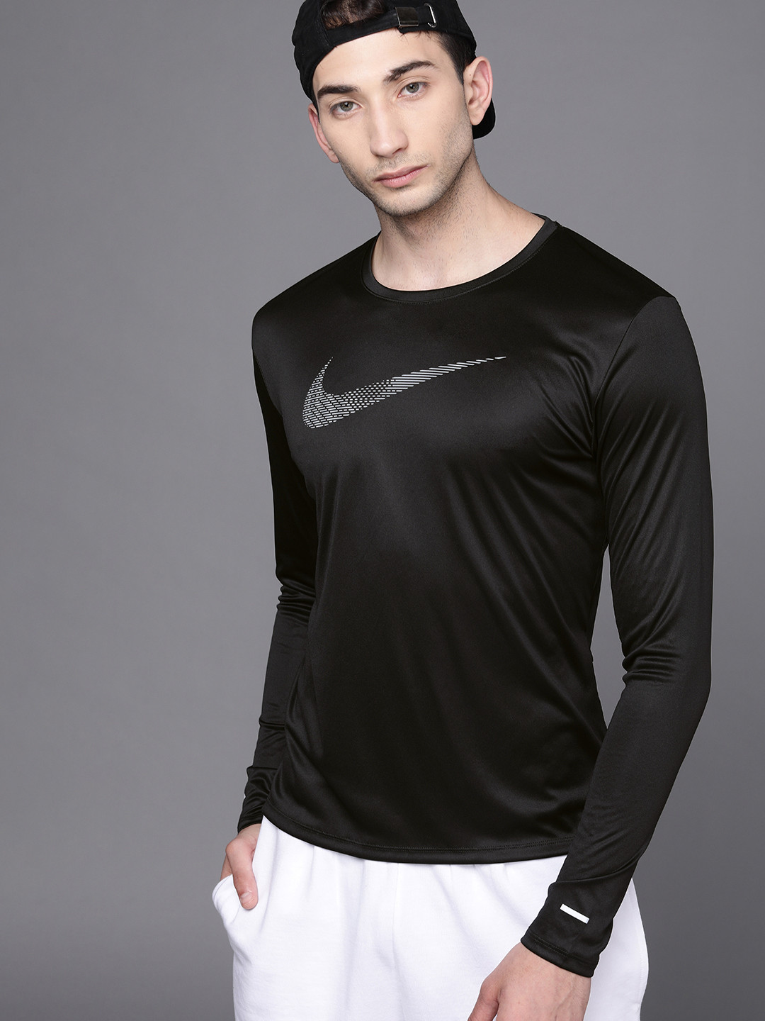 

Nike Men Black Dri-FIT UV RDVN MILER FLSH Running T-shirt