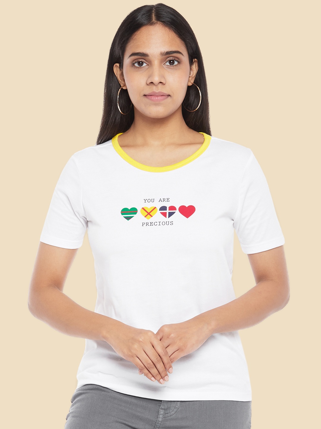 

Honey by Pantaloons Women White Graphic Printed T-shirt