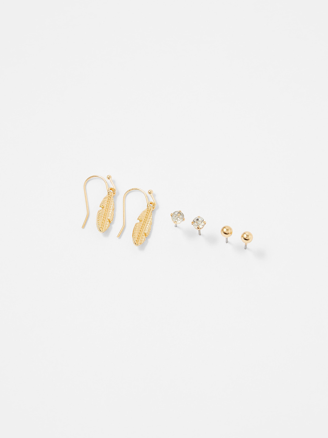 

Accessorize London Set of 3 Gold-Plated Gold-Toned Stud And Leaf Droplet Earring