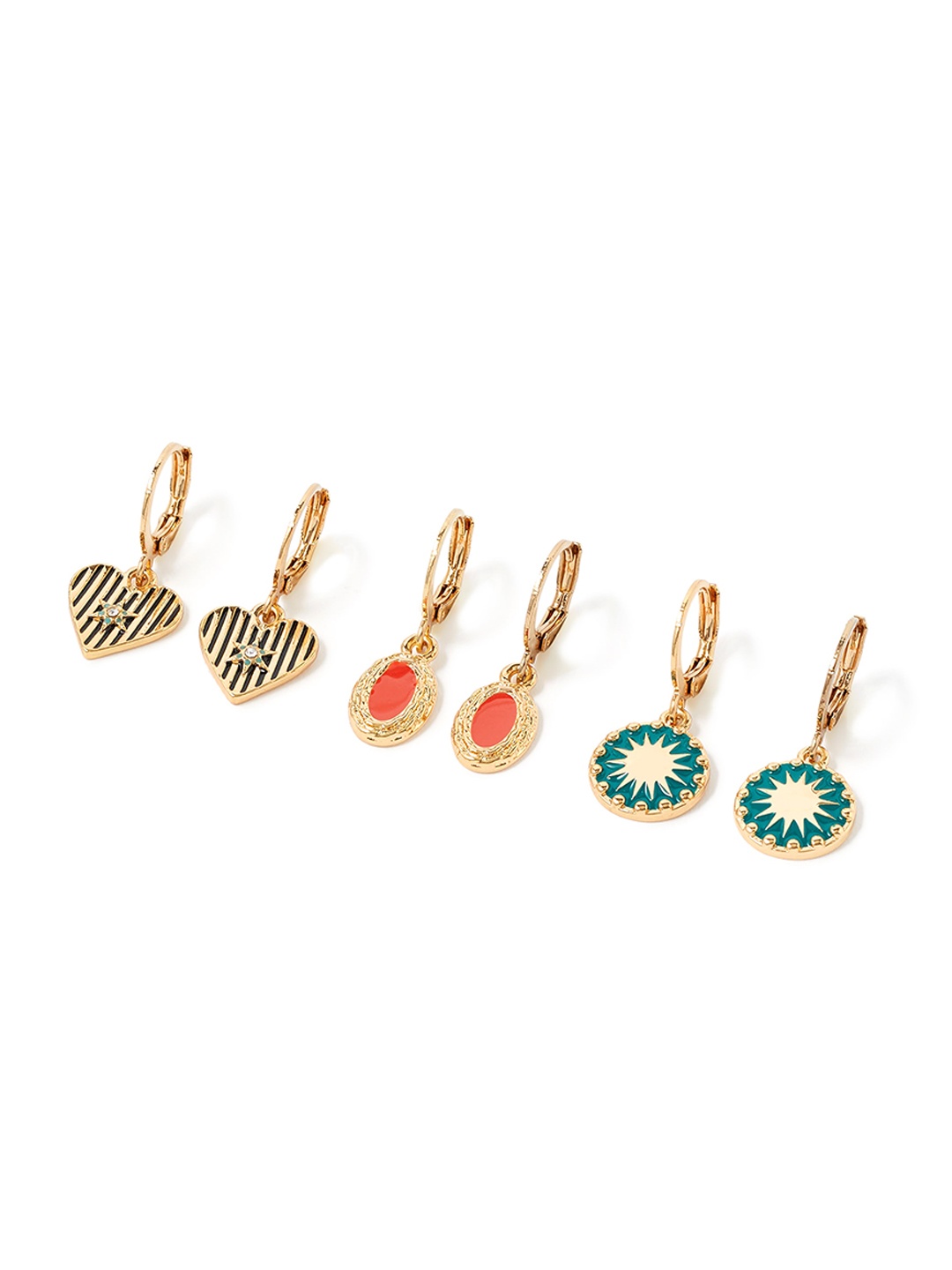

Accessorize London Gold-Plated Set of 3 Contemporary Drop Earrings, Green